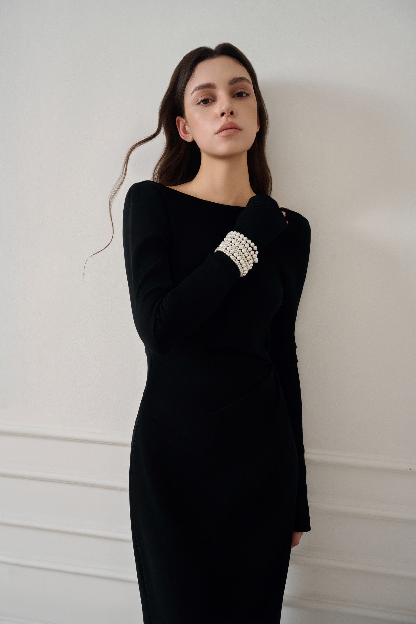 LIRNA EMB DRAPED LONG DRESS