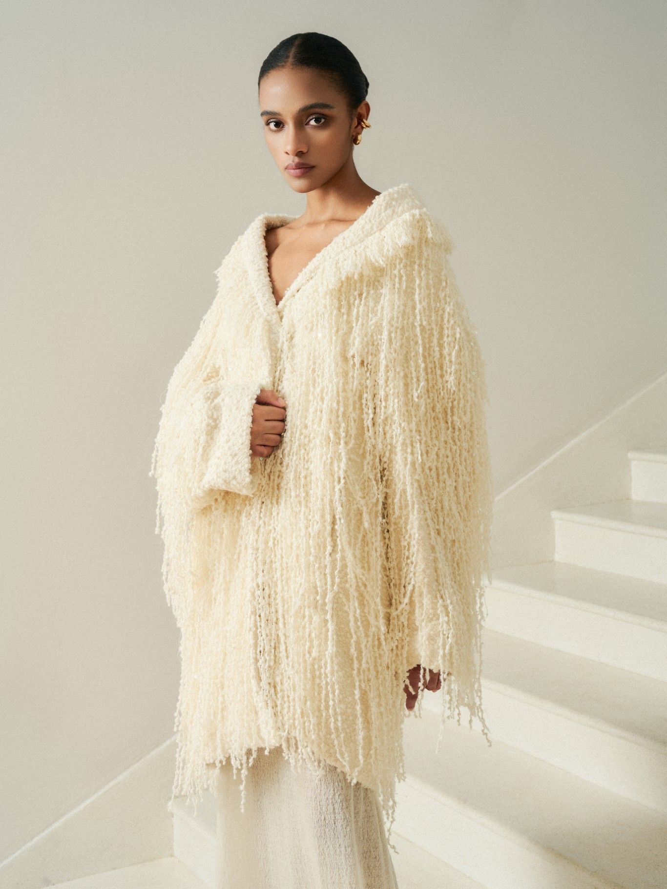 ERA WOOL LACY JACQUARD WHITE SKIRT