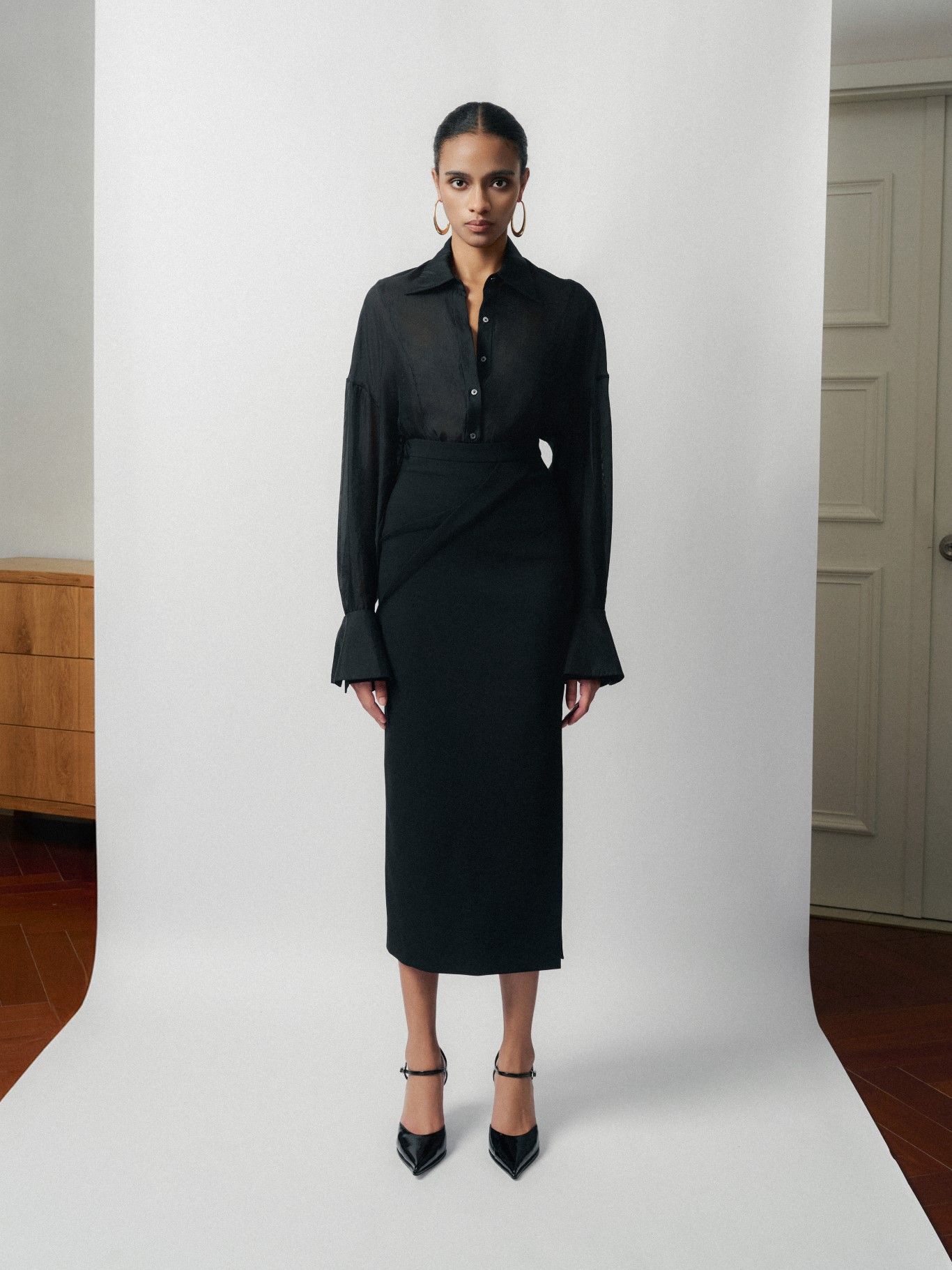 ERIN DRAPED MIDI SKIRT