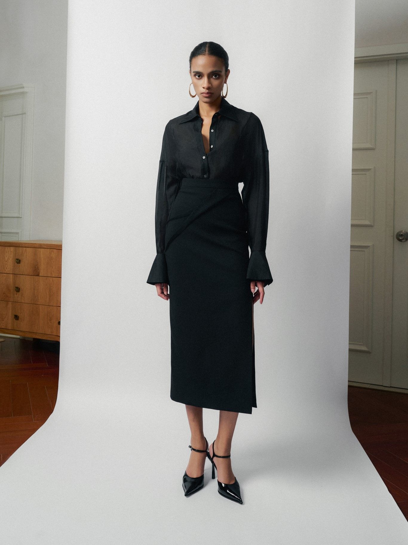 ERIN DRAPED MIDI SKIRT