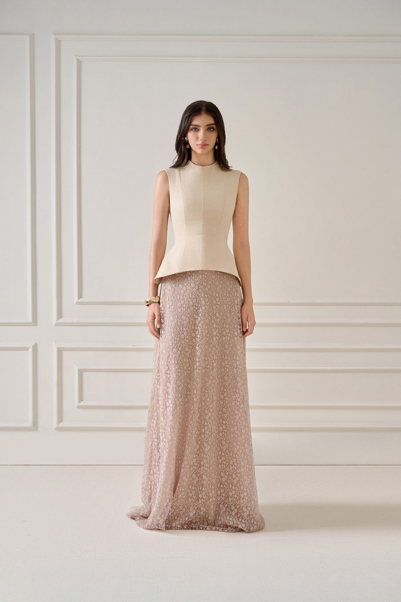 LILA SAND JACQUARD PEPLUM