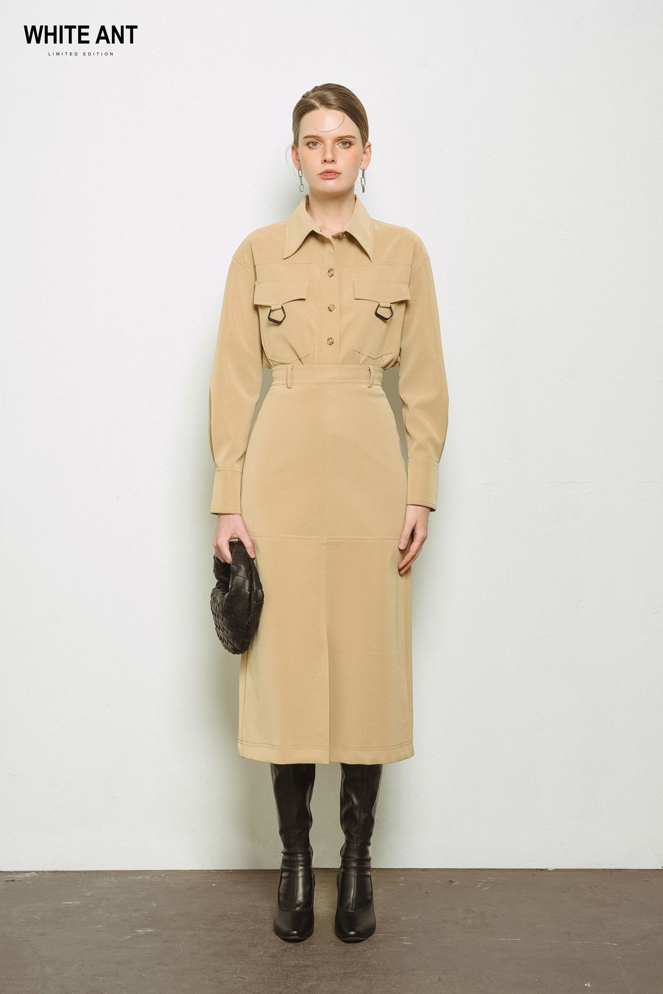 ARAN LEATHER MIDI SKIRT