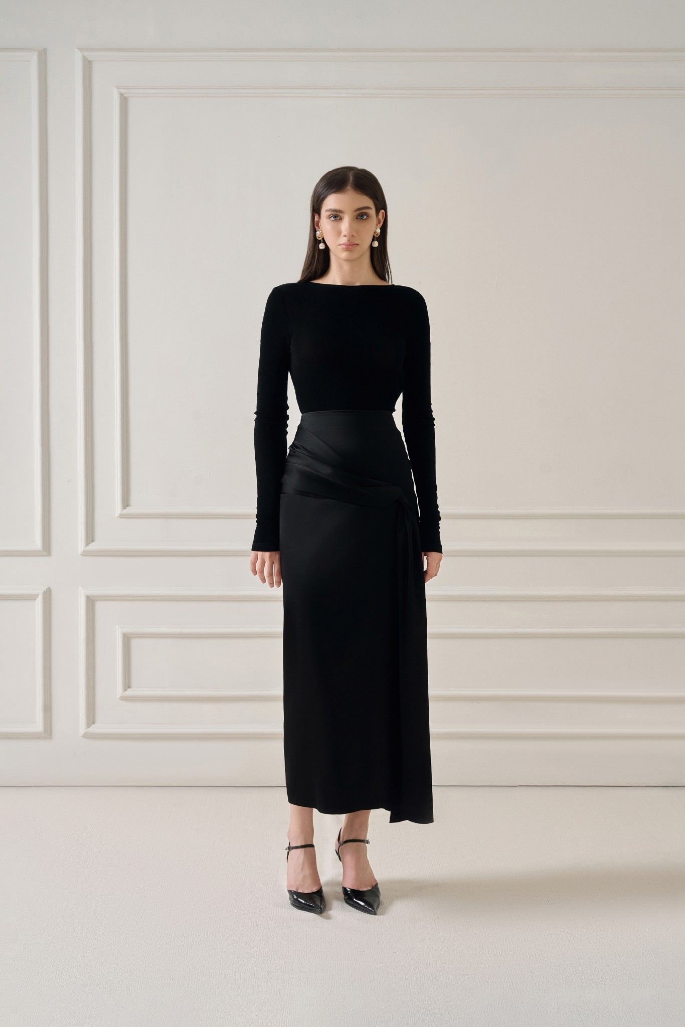 LIIA SILK-BLEND MIDI WRAP SKIRT