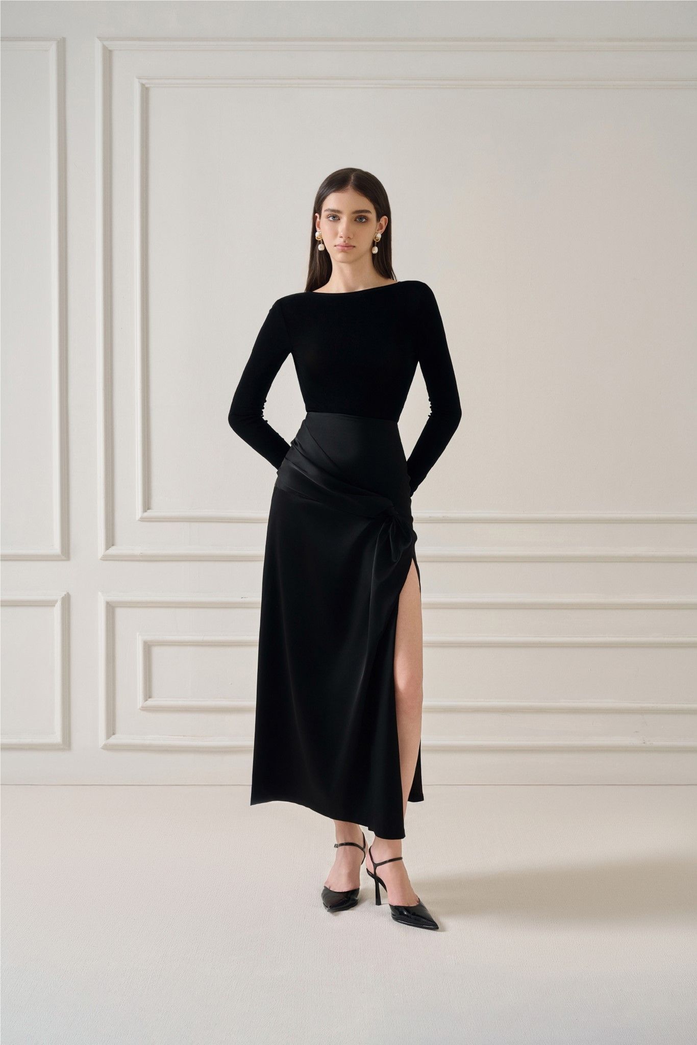 LIIA SILK-BLEND MIDI WRAP SKIRT