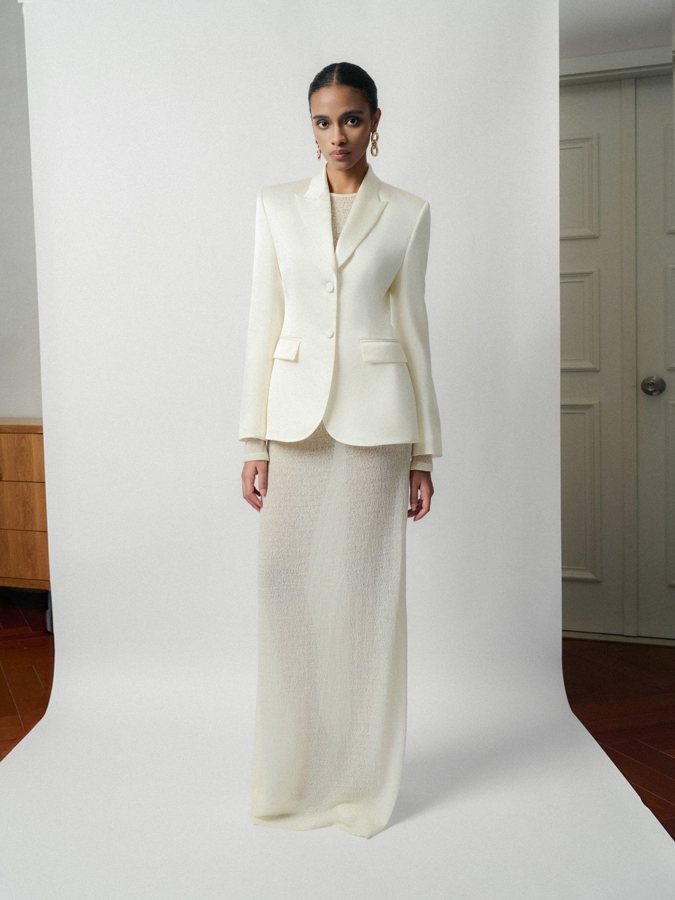 ERA WOOL LACY JACQUARD WHITE SKIRT