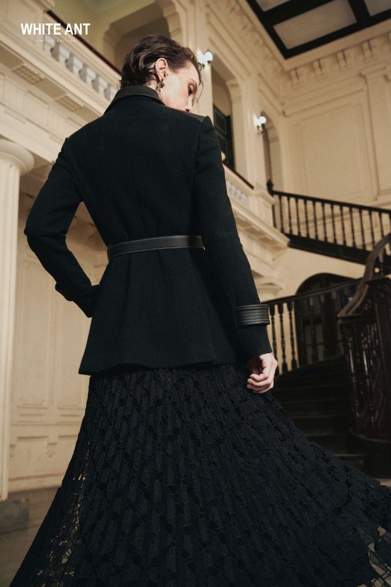 LYRA LACE PLEATED MIDI SKIRT