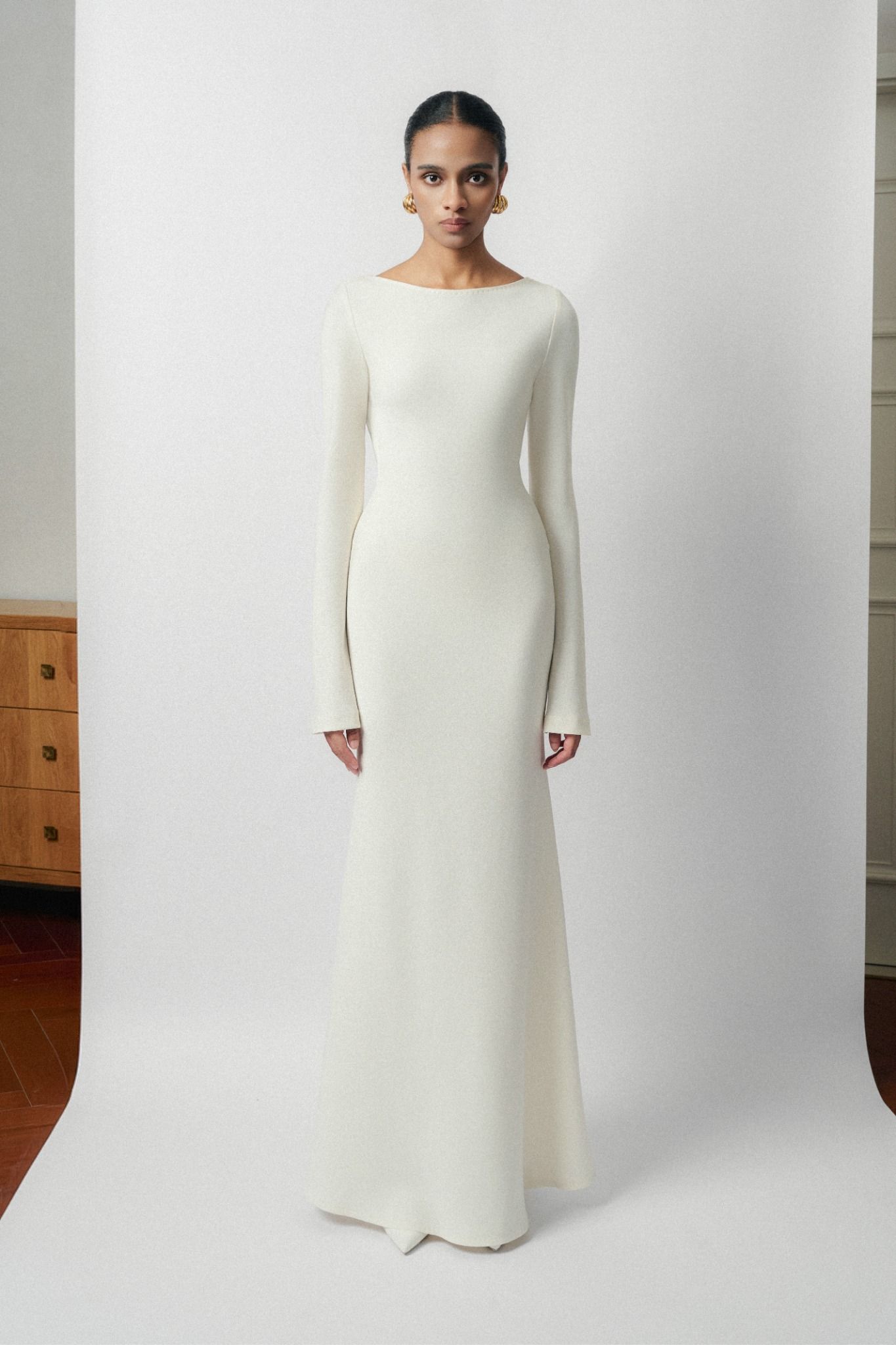 MOLLYA BACKLESS DRAPED WHITE DRESS