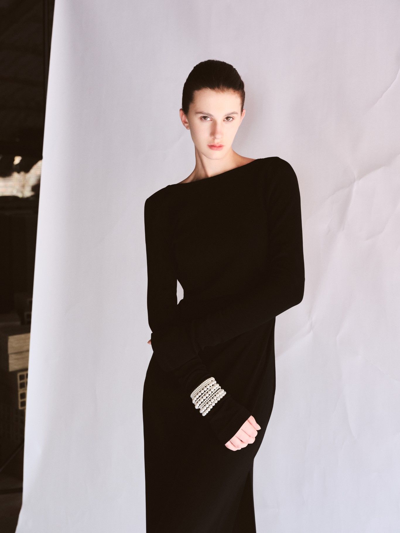 LIRNA EMB DRAPED LONG DRESS