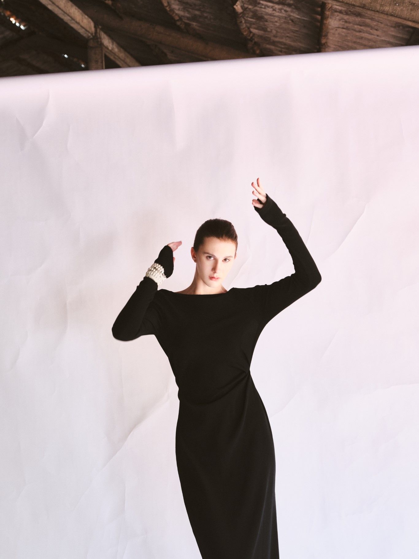 LIRNA EMB DRAPED LONG DRESS