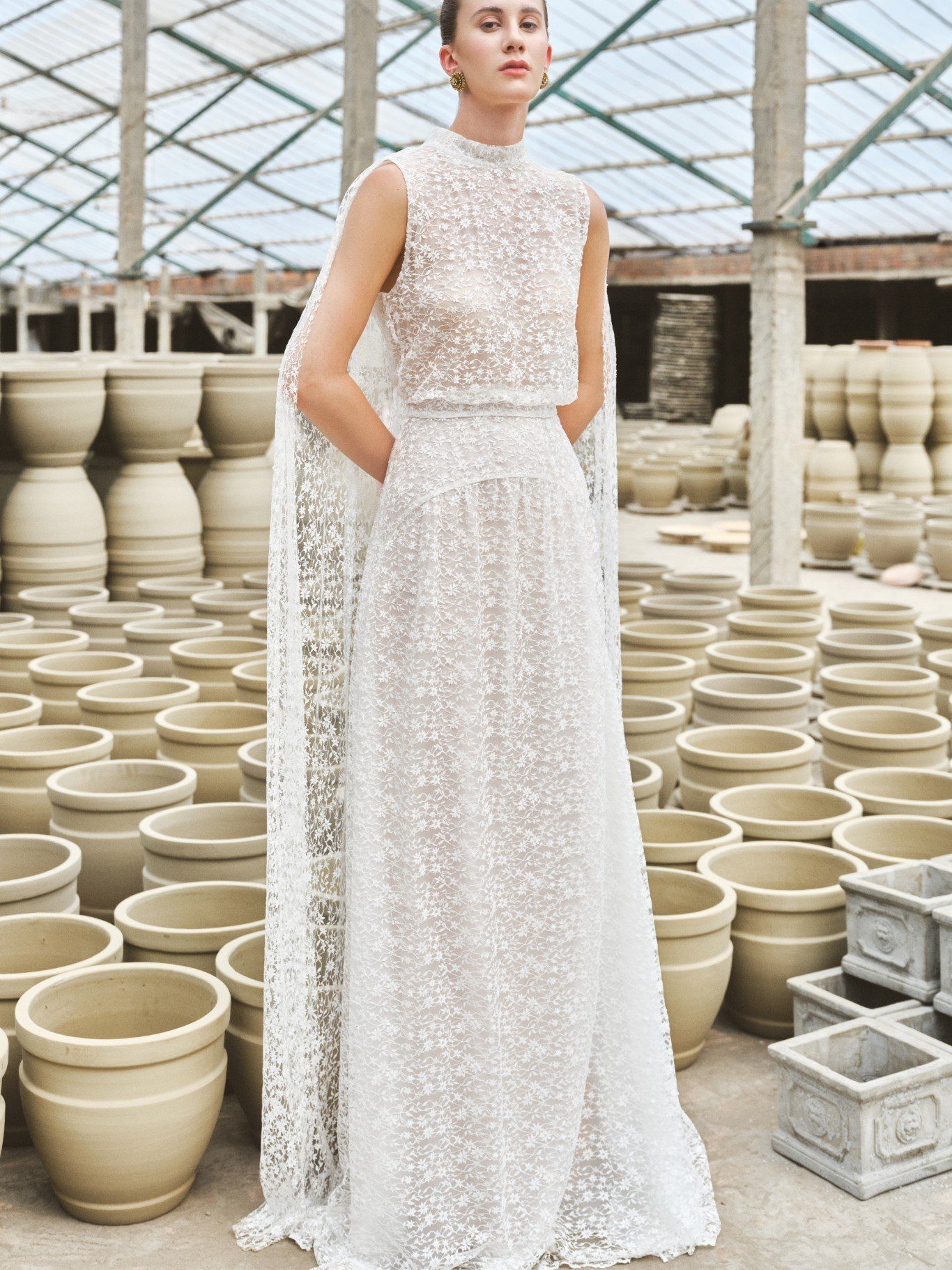 ZUKA LACE EFFECT SCRAF LONG DRESS