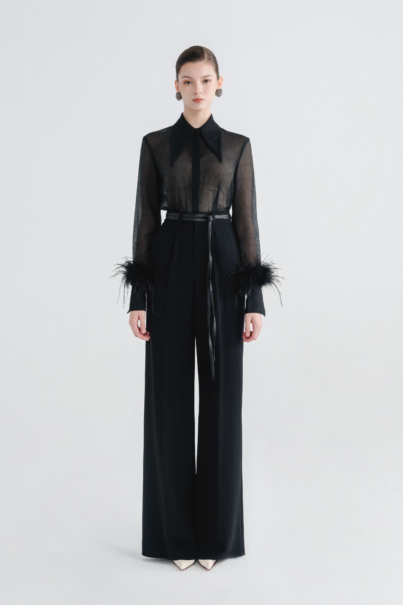 ESBER LONG SLEEVE FEATHER BLOUSE