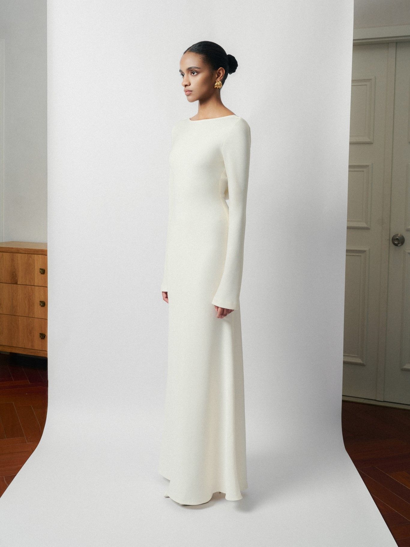 MOLLYA BACKLESS DRAPED WHITE DRESS