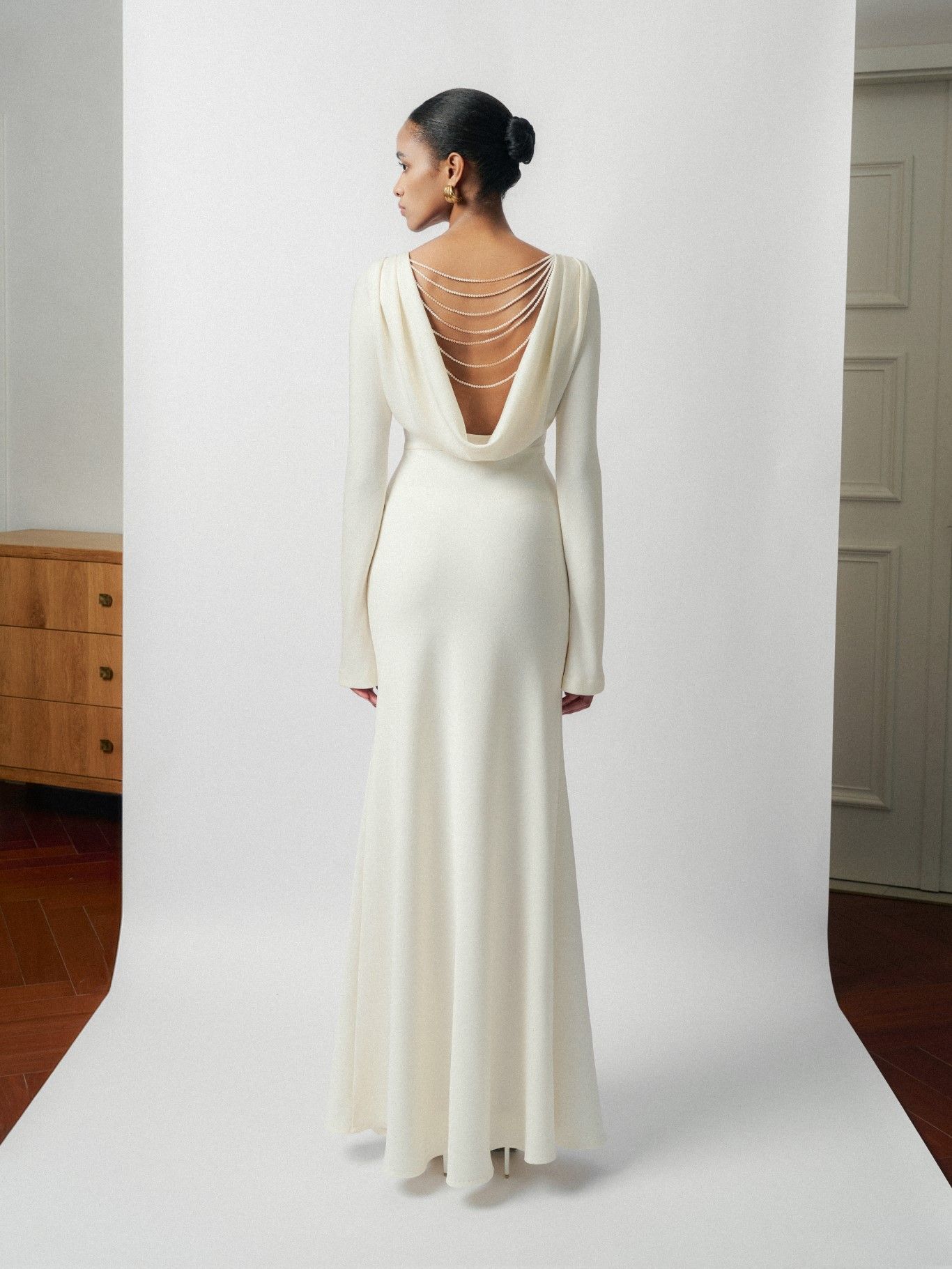 MOLLYA BACKLESS DRAPED WHITE DRESS