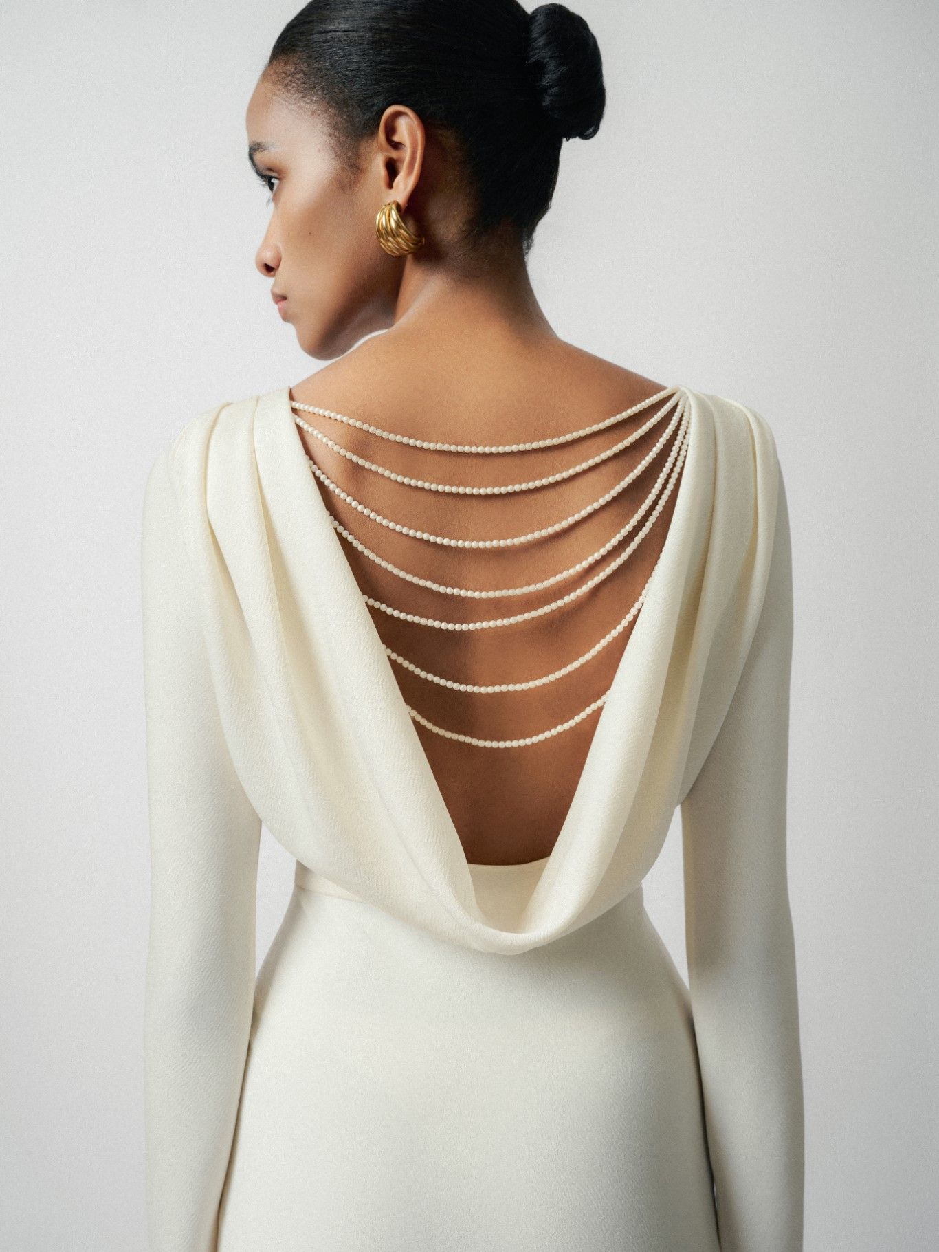 MOLLYA BACKLESS DRAPED WHITE DRESS