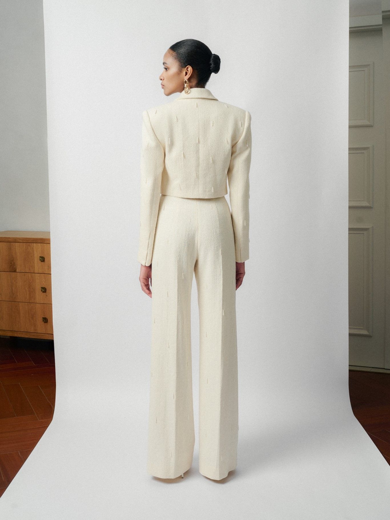 ANIE EMB WOOL CROPPED JACKET