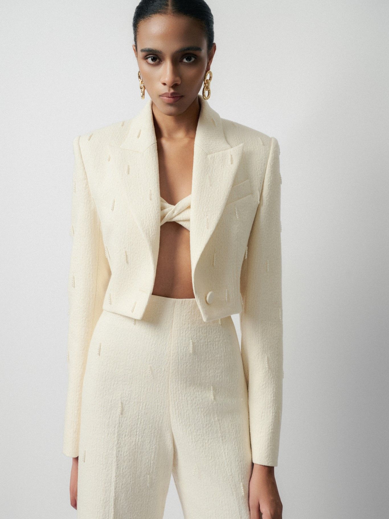 ANIE EMB WOOL CROPPED JACKET