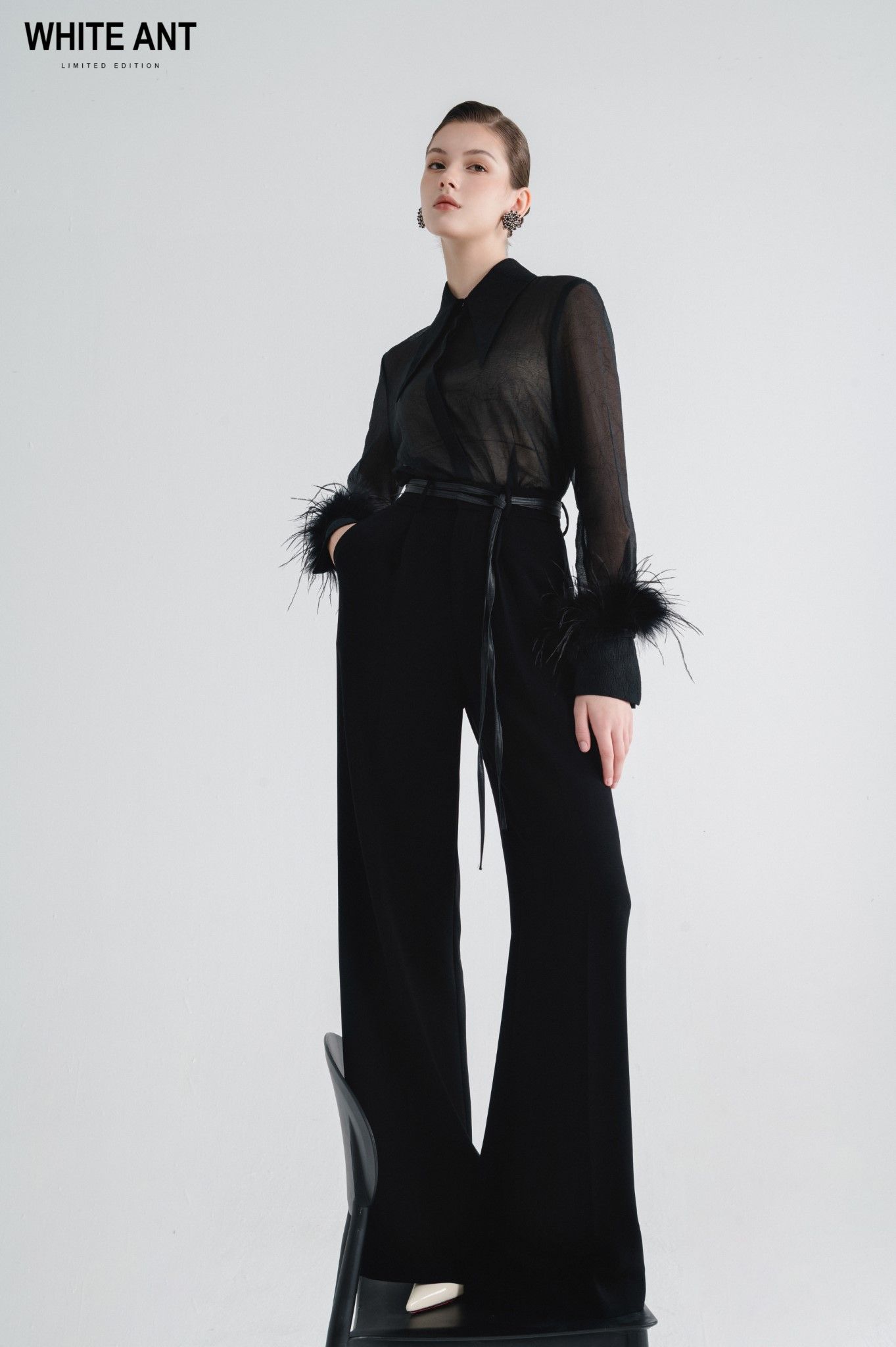 ESBER LONG SLEEVE FEATHER BLOUSE