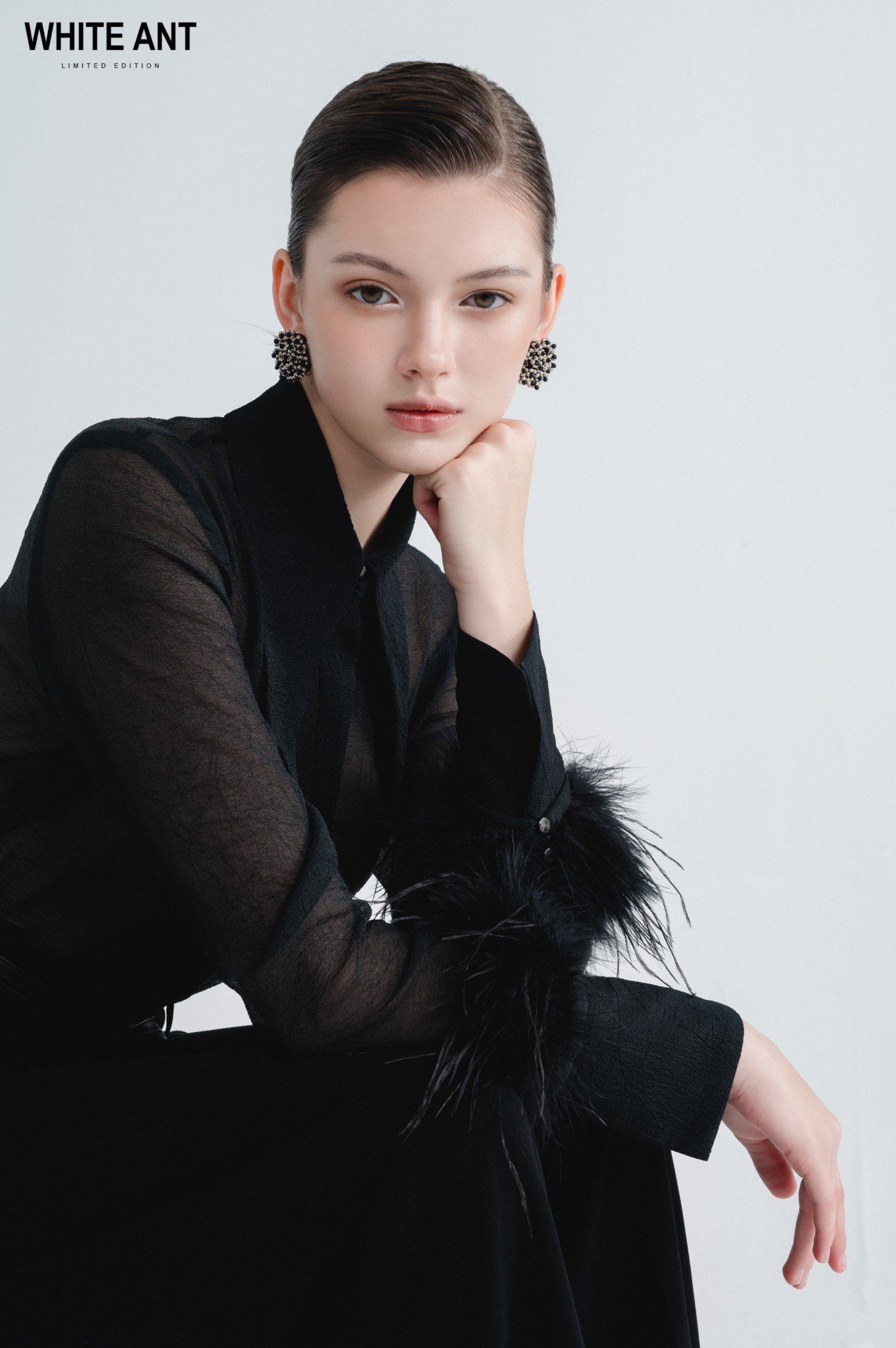 ESBER LONG SLEEVE FEATHER BLOUSE