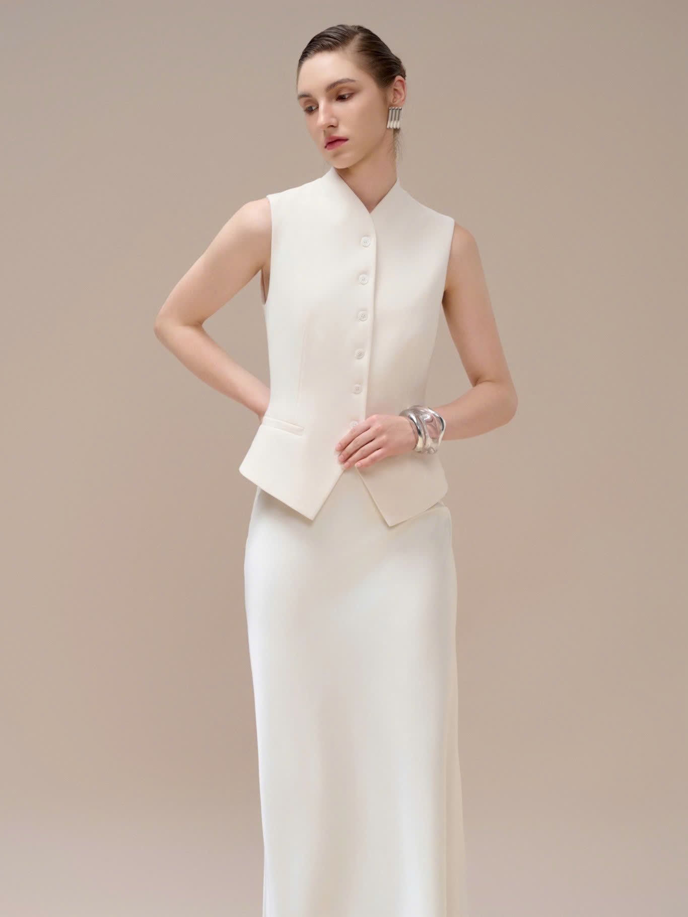 AUDREY LAPEL VEST WHITE WOOD GRAIN
