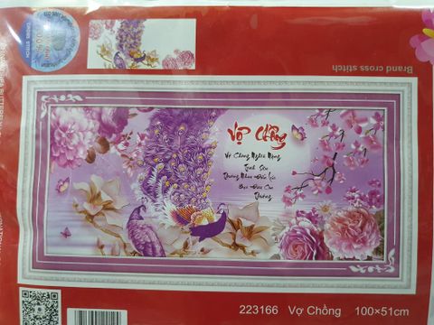 Tranh thêu chữ thập vợ chồng công tím hoa lan DLH-223166 size 100x51cm Tranh thêu chữ thập vợ chồng công tím hoa lan DLH-223166 size 100x51cm