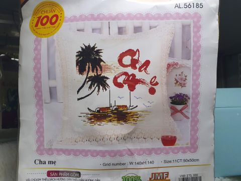 Áo gối thêu chữ thập thư pháp chữ Cha mẹ 56185 50x50cm Áo gối thêu chữ thập thư pháp chữ Cha mẹ 56185 50x50cm