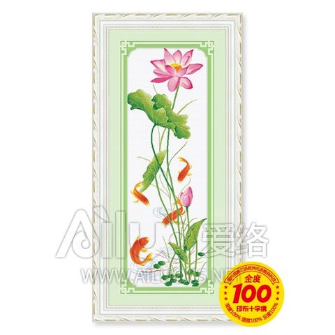 Hoa sen và cá tranh thêu chữ thập 21770 Hoa sen và cá tranh thêu chữ thập 21770