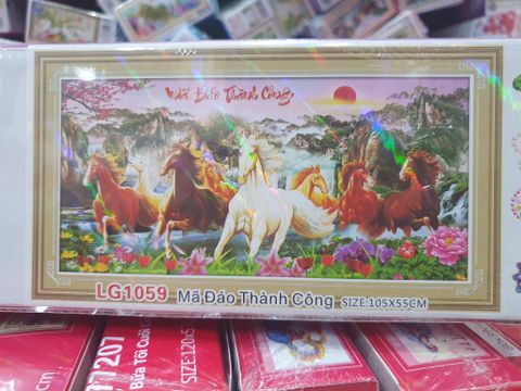 Tranh gắn đá Mã đáo thành công phong cảnh mẫu đơn LG1059 Tranh gắn đá Mã đáo thành công phong cảnh mẫu đơn LG1059