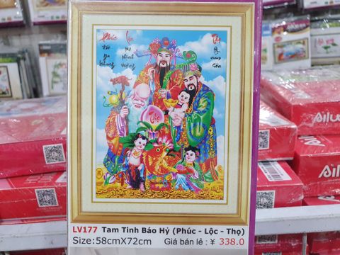 Tranh đính đá Phúc lộc thọ Tam tinh báo hỷ LV177 58x72cm Tranh đính đá Phúc lộc thọ Tam tinh báo hỷ LV177 58x72cm