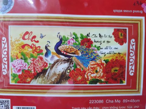 Tranh thêu chữ thập Cha mẹ công DLH-223086 89x48cm Tranh thêu chữ thập Cha mẹ công DLH-223086 89x48cm