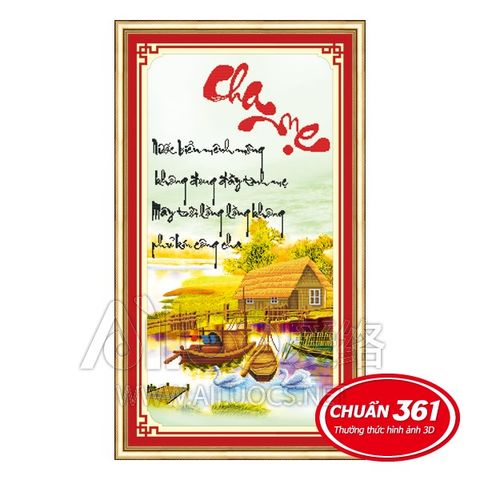 Tranh thêu chữ thập thư pháp lang quê chữ Cha mẹ Tranh thêu chữ thập thư pháp lang quê chữ Cha mẹ