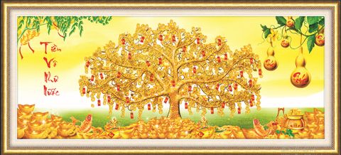 Tranh phát tài thịnh vượng tranh thêu chữ thập cây tiền ailuo Tranh phát tài thịnh vượng tranh thêu chữ thập cây tiền ailuo