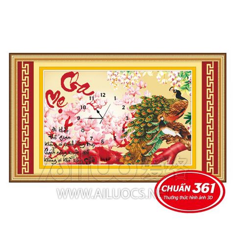 Tranh thêu chữ thập Đồng hồ cha mẹ khổng tước 56708 Tranh thêu chữ thập Đồng hồ cha mẹ khổng tước 56708