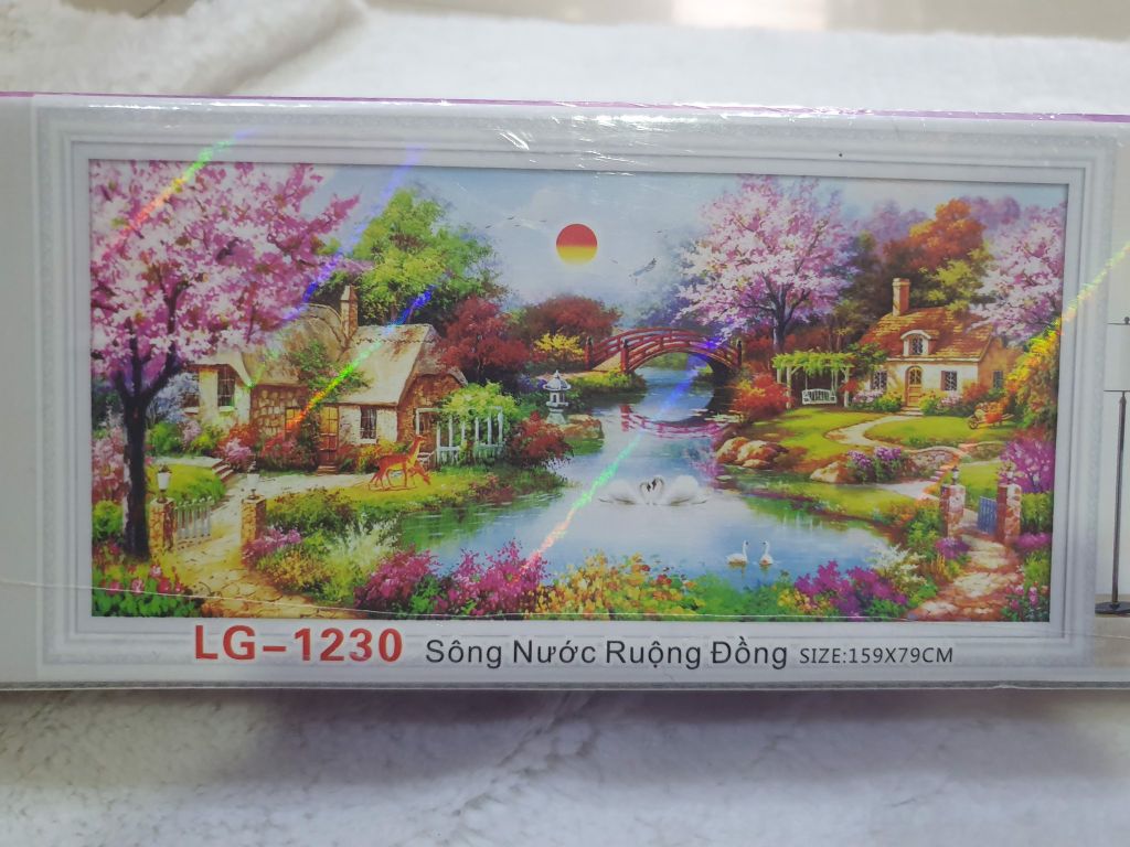 Tranh đính đá phong cảnh sông nước ruộng đồng LG-1230 – View Life