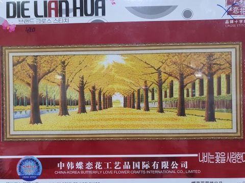 Tranh thêu chữ thập rừng cây lá vàng con đường mua thu F305 size 194x74cm Tranh thêu chữ thập rừng cây lá vàng con đường mua thu F305 size 194x74cm
