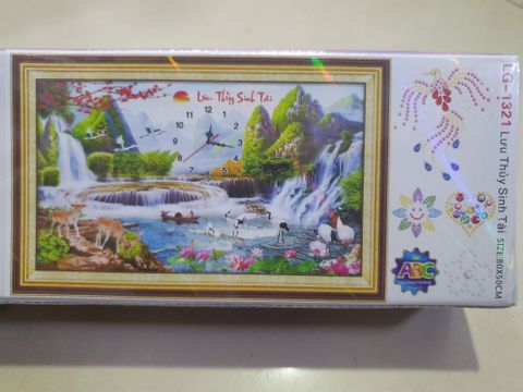 Tranh đính đá phong cảnh Lưu thủy sinh tài 80x50cm Tranh đính đá phong cảnh Lưu thủy sinh tài 80x50cm