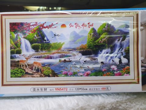 Tranh phong thuỷ Sơn thuỷ hữu tình YN5472 120x55cm Tranh phong thuỷ Sơn thuỷ hữu tình YN5472 120x55cm