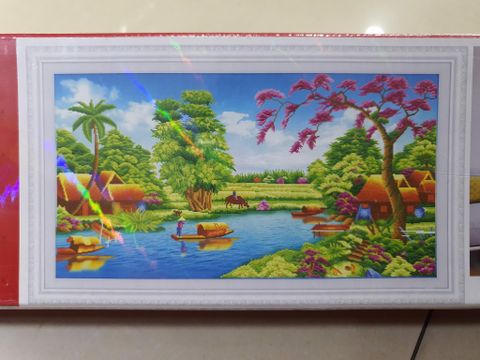 Tranh đính đá phong cảnh lang quê DF291 size 120x70cm Tranh đính đá phong cảnh lang quê DF291 size 120x70cm