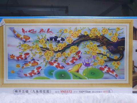 Tranh đính đá phong thuỷ mai khai phú quý YN5372 150x70cm DD9201 Tranh đính đá phong thuỷ mai khai phú quý YN5372 150x70cm DD9201