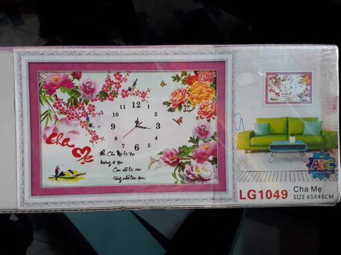 Tranh đính đá Đồng Hồ Cha Mẹ Chữ Thư Pháp LG1049 Tranh đính đá Đồng Hồ Cha Mẹ Chữ Thư Pháp LG1049