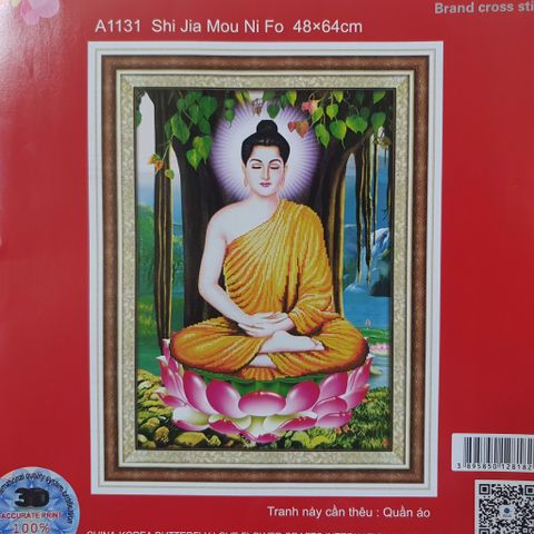 Phật Thích Ca ngồi gốc bồ đề tranh thêu chữ thập A1131