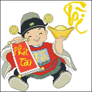 Tranh thêu chữ thập phong thuỷ thần tài Tranh thêu chữ thập phong thuỷ thần tài
