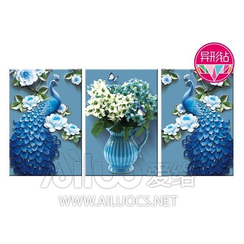 Tranh gắn đá Ailuo bộ 3 bức công và hoa 72053 Tranh gắn đá Ailuo bộ 3 bức công và hoa 72053