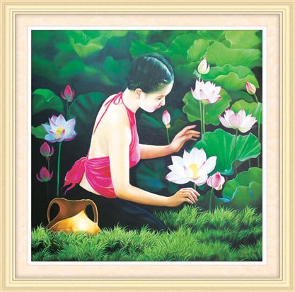 Tranh gắn đá Ailuo Cô Gái Hoa Sen 77456 Tranh gắn đá Ailuo Cô Gái Hoa Sen 77456