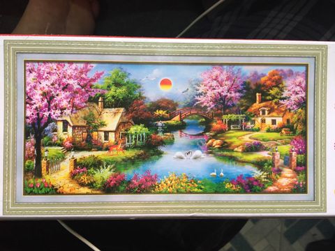 Tranh gắn đá Phong cảnh thiên nga 120x60cm Tranh gắn đá Phong cảnh thiên nga 120x60cm