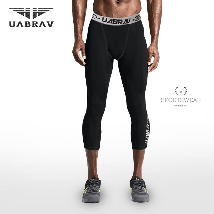 Quần lửng combat 3/4 tập gym thể thao ôm logo UABRAV mới