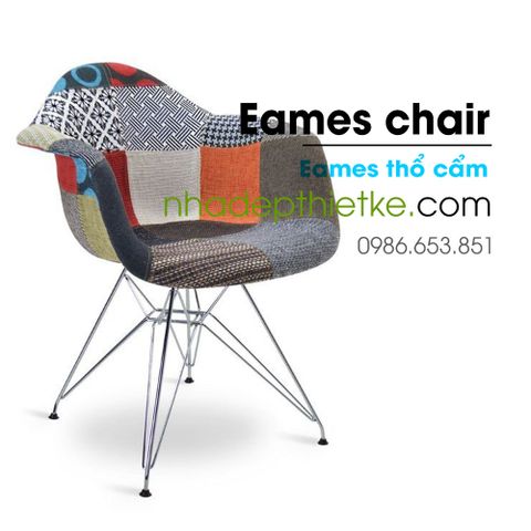  E13 - Ghế eames bọc vải thổ cẩm - chân thép 