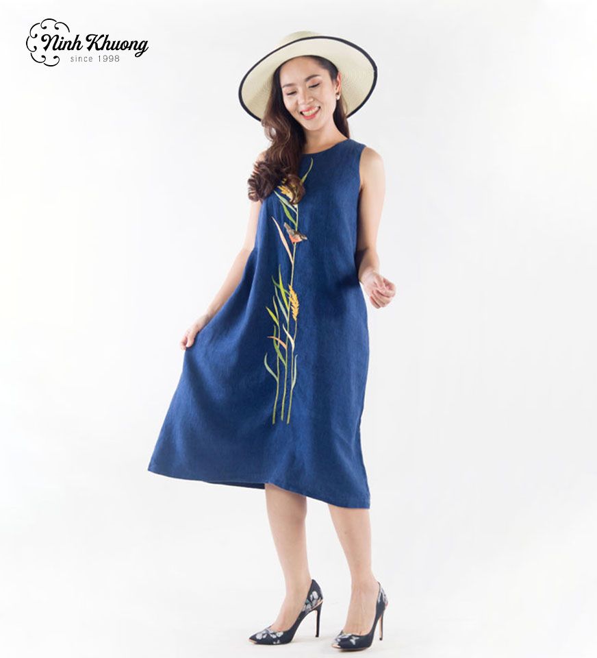 Đầm kiểu người lớn free size xanh đậm