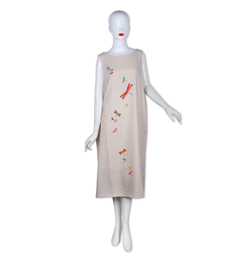 Đầm freesize N100-kem-M11-C.H-thêu chuồn chuồn, bươm bướm(040620)