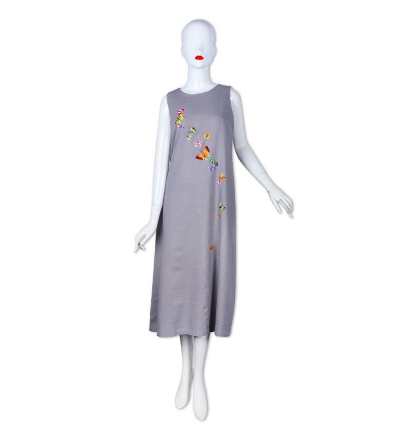 Đầm freesize N100-xám-MS6-C.H-thêu chuồn chuồn, bươm bướm(040620)