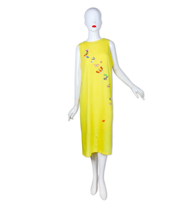 Đầm freesize N100-vàng-M10-C.H-thêu chuồn chuồn, bươm bướm(040620)